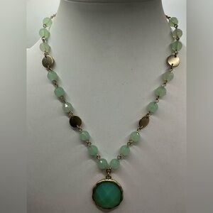 VIVI LOVE PALE GREEN MINT CABO AND BEAD GOLDTONE PENDANT NECKLACE